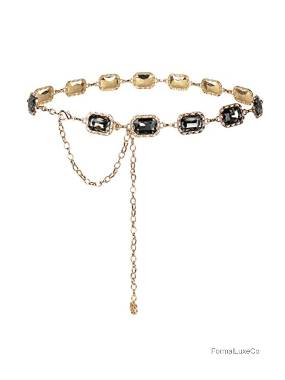 Green Glass Diamond Chain Belt Retro Women's